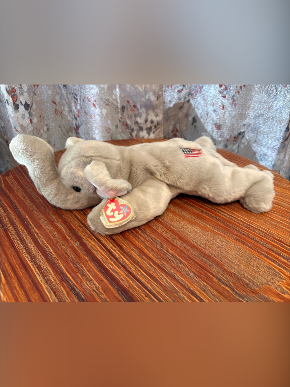 Ty Beige Elephant Plush with American Flag Detail